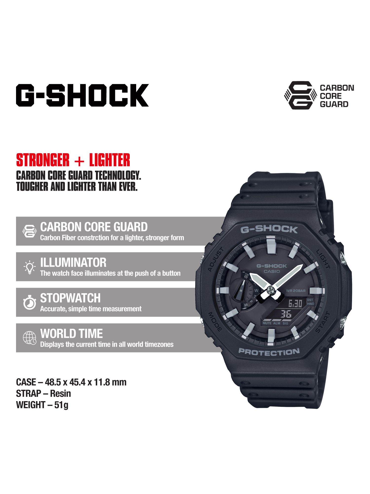 Casio Men's G-Shock Day Resin Strap Watch, Black GA-2100-1AER