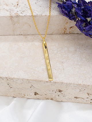 IBB Personalised Long Vertical Bar Pendant Necklace, Gold