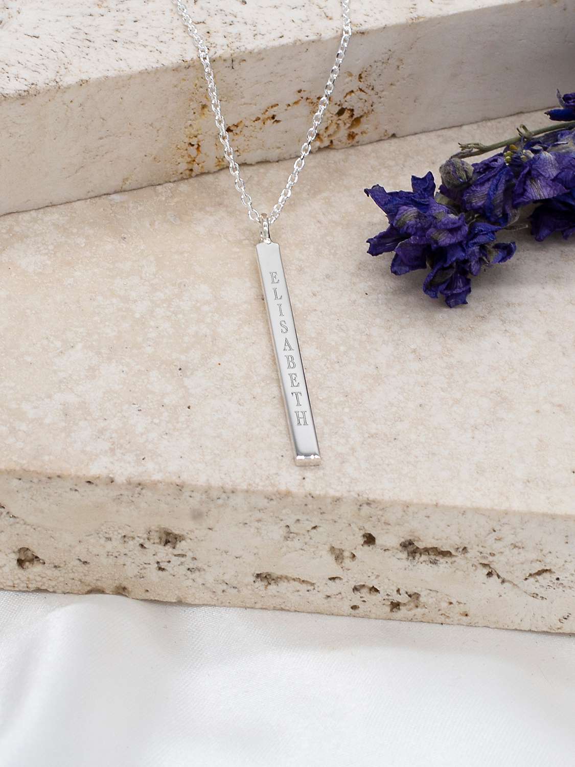 Buy IBB Personalised Long Vertical Bar Pendant Necklace, Silver Online at johnlewis.com