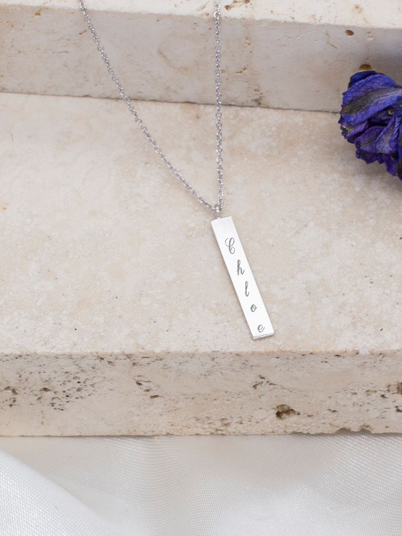 Buy IBB Personalised 9ct White Gold Vertical Bar Pendant Necklace Online at johnlewis.com