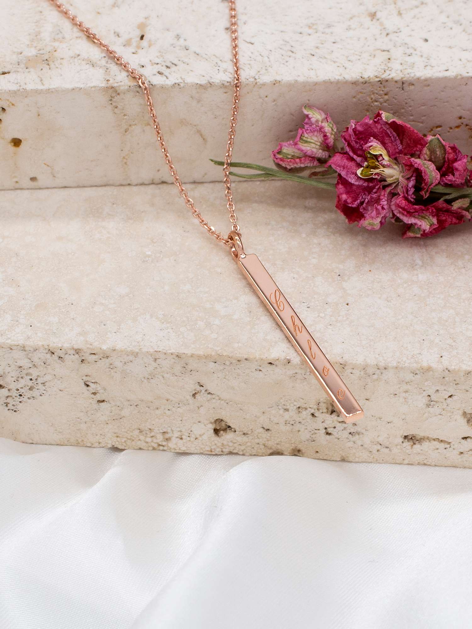 Buy IBB Personalised Long Vertical Bar Pendant Necklace, Rose Gold Online at johnlewis.com