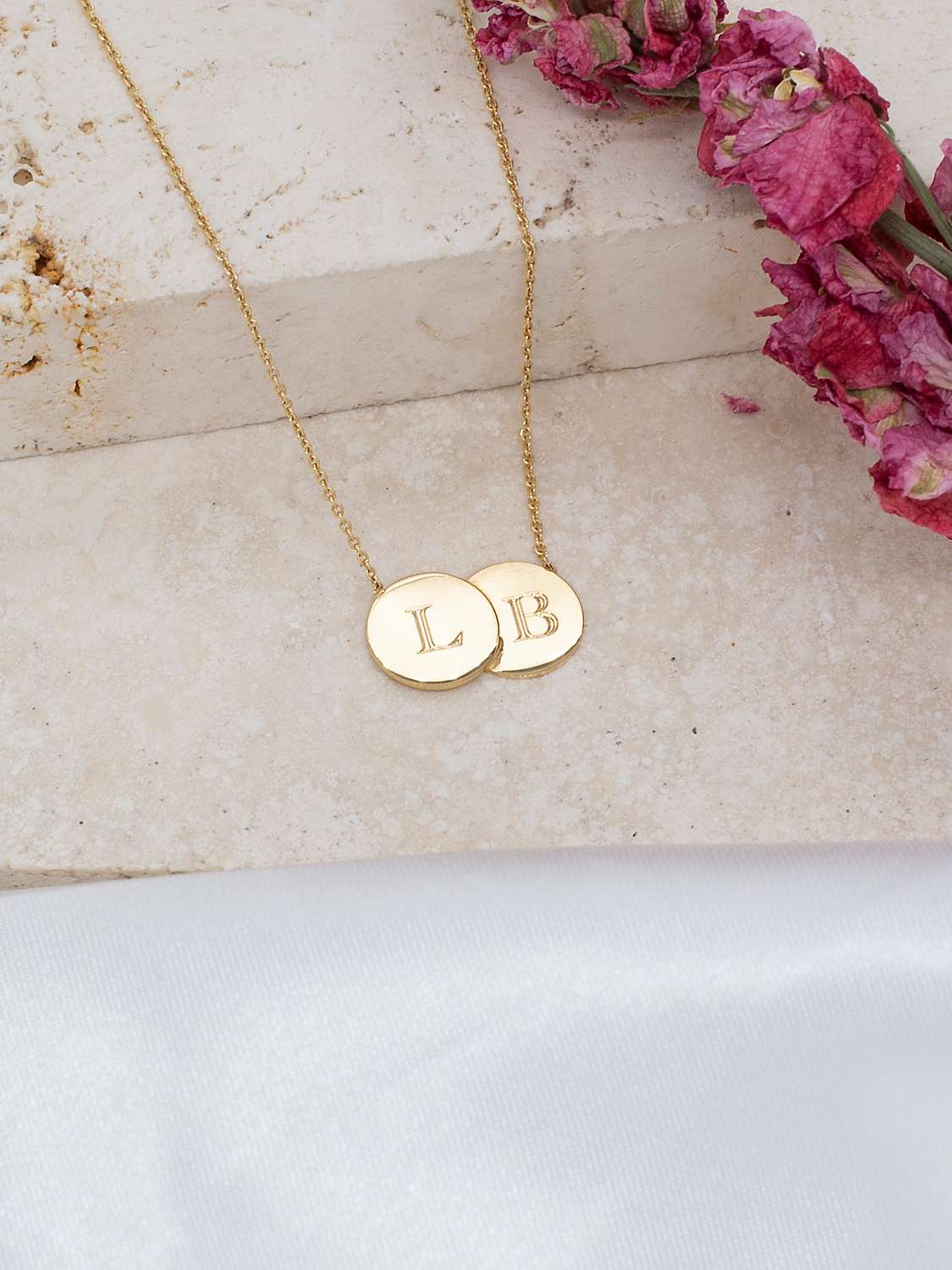 Buy IBB Personalised 9ct Gold Double Disc Initial Pendant Necklace Online at johnlewis.com