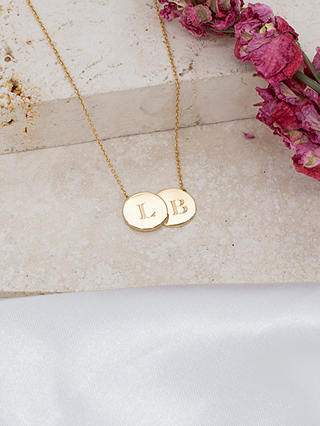 IBB Personalised 9ct Gold Double Disc Initial Pendant Necklace, Gold