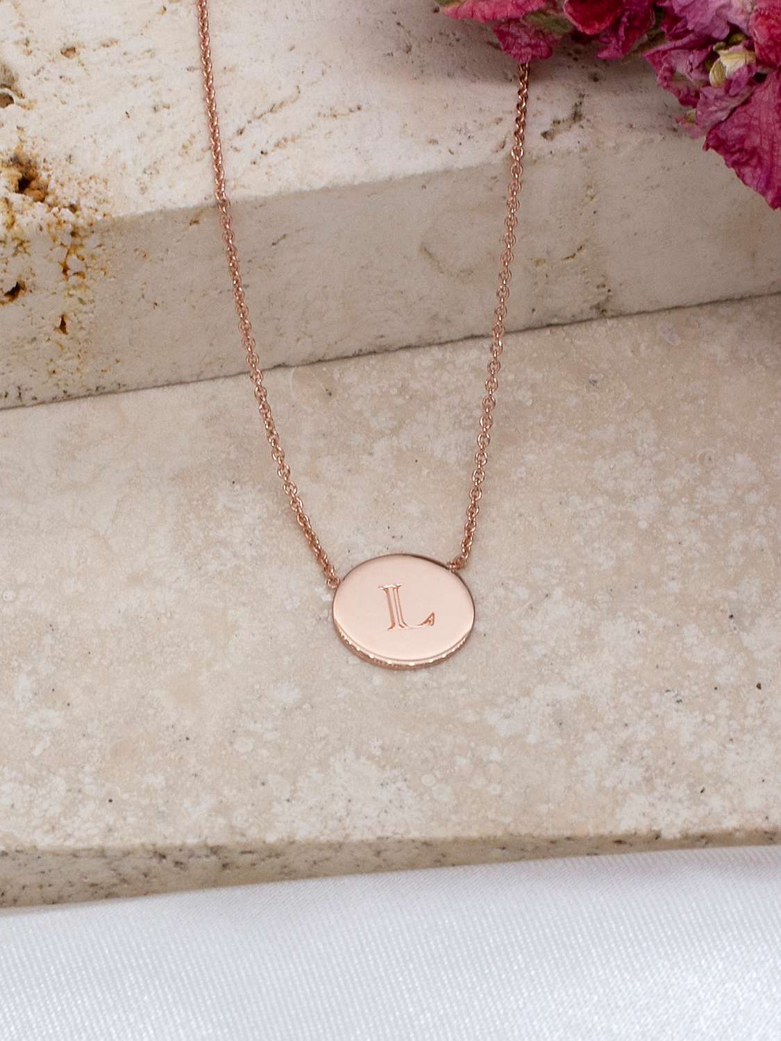 Buy IBB Personalised 9ct Rose Gold Single Disc Pendant Necklace Online at johnlewis.com