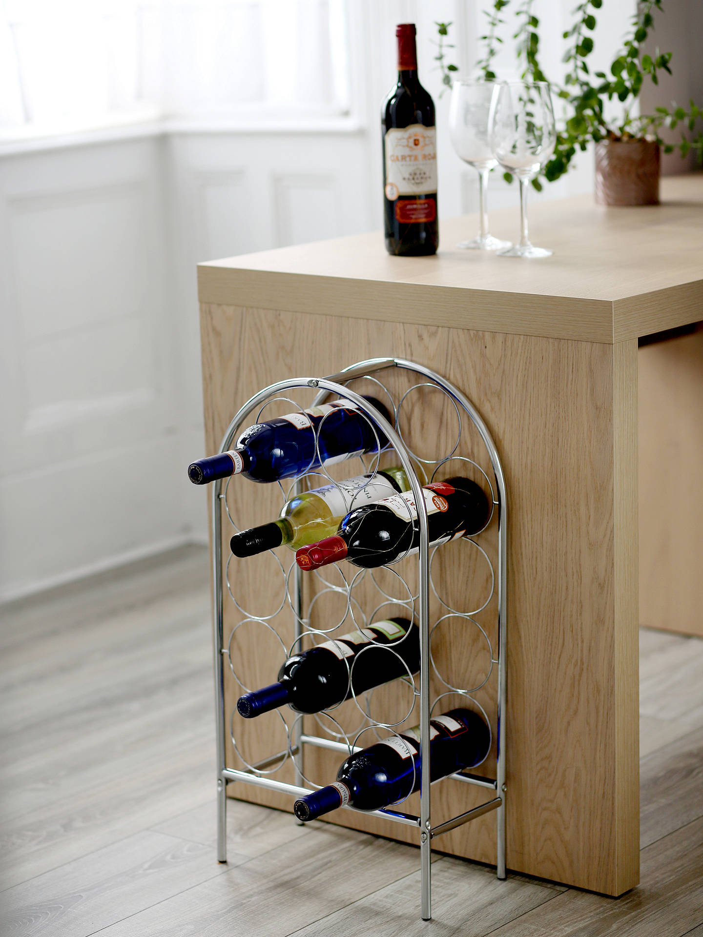 Rta Circlet Metal Floor Standing Wine Rack 14 Bottle Chrome At