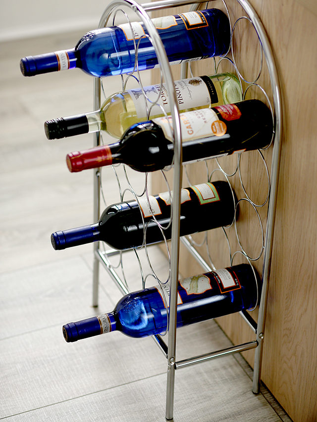 RTA Circlet Metal Floor Standing Wine Rack, 14 Bottle, Chrome