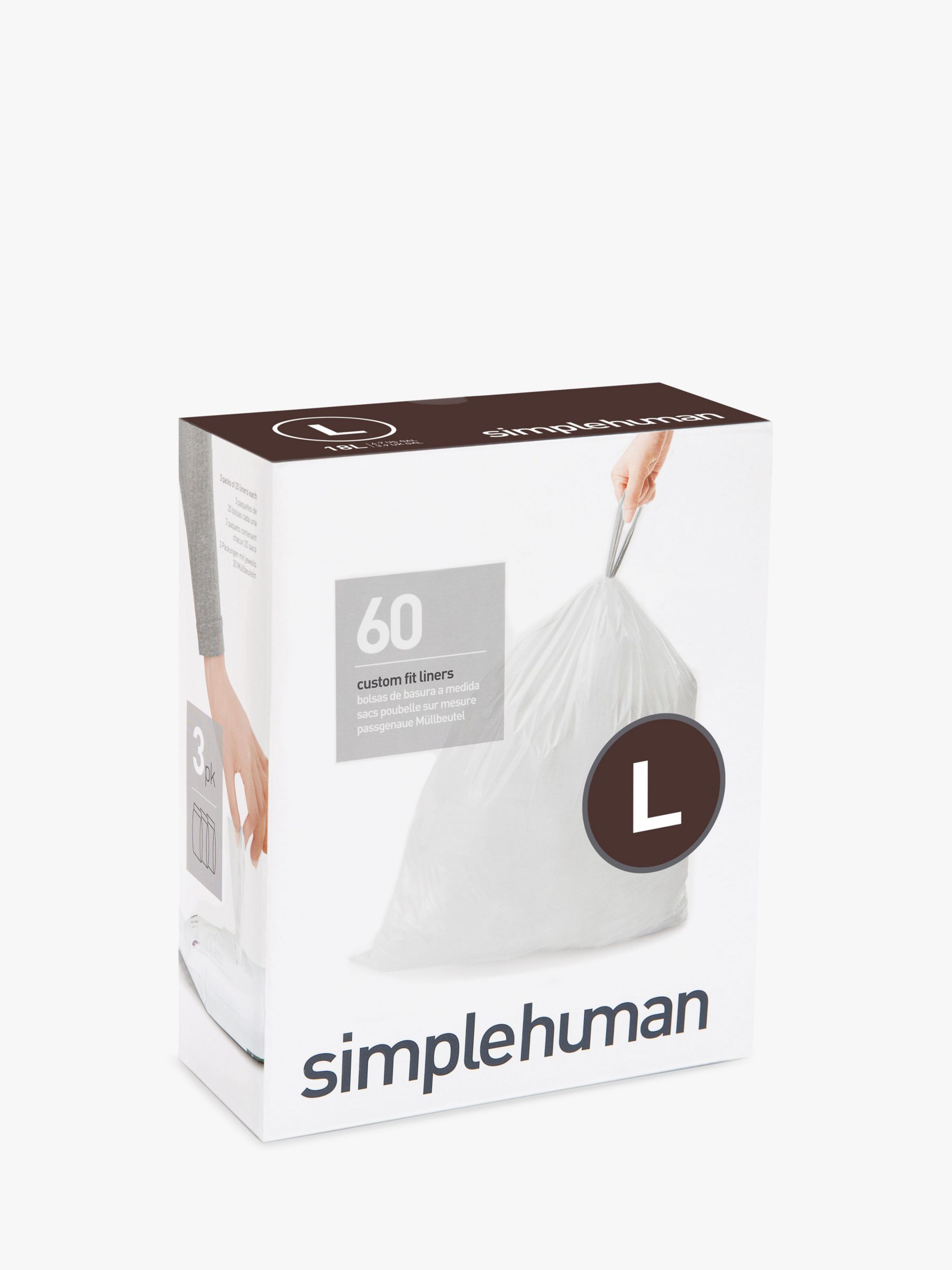 simplehuman Bin Liners, Size L, Pack of 60 at John Lewis & Partners