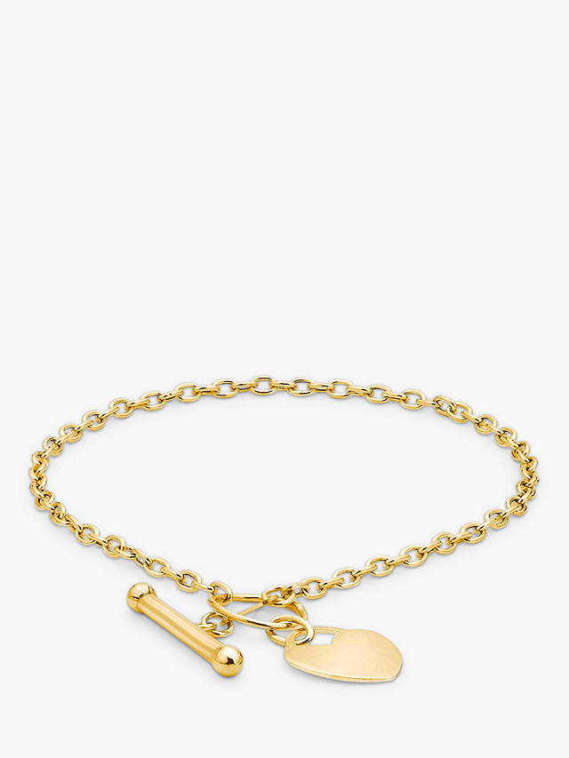 IBB Personalised 9ct Gold Heart Charm T Bar Chain Bracelet, Gold