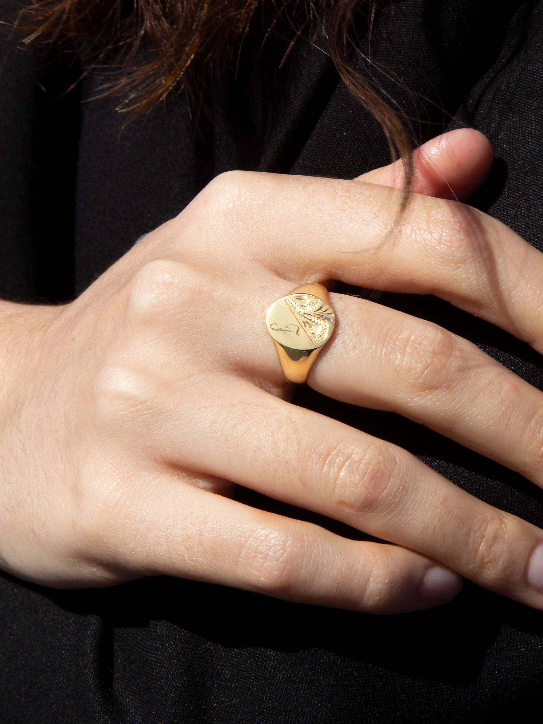 Buy IBB Personalised 9ct Gold Unisex Half Oval Signet Ring, Gold Online at johnlewis.com