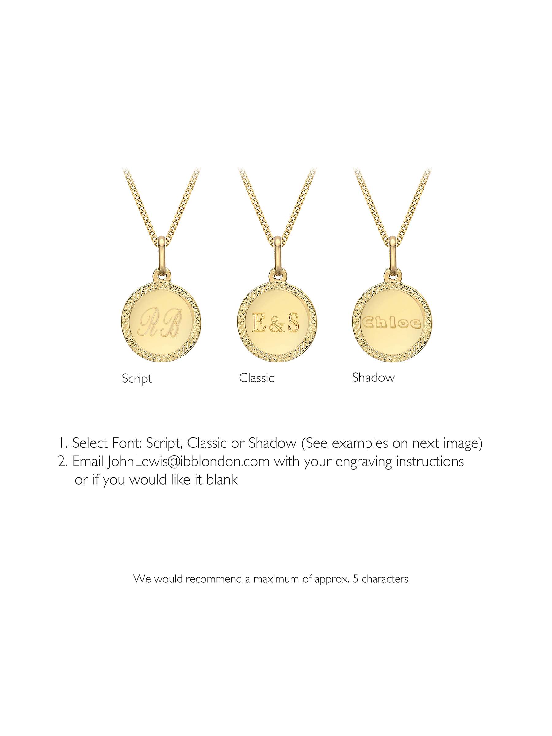 Buy IBB Personalised 9ct Gold Disc Pendant Necklace, Gold Online at johnlewis.com