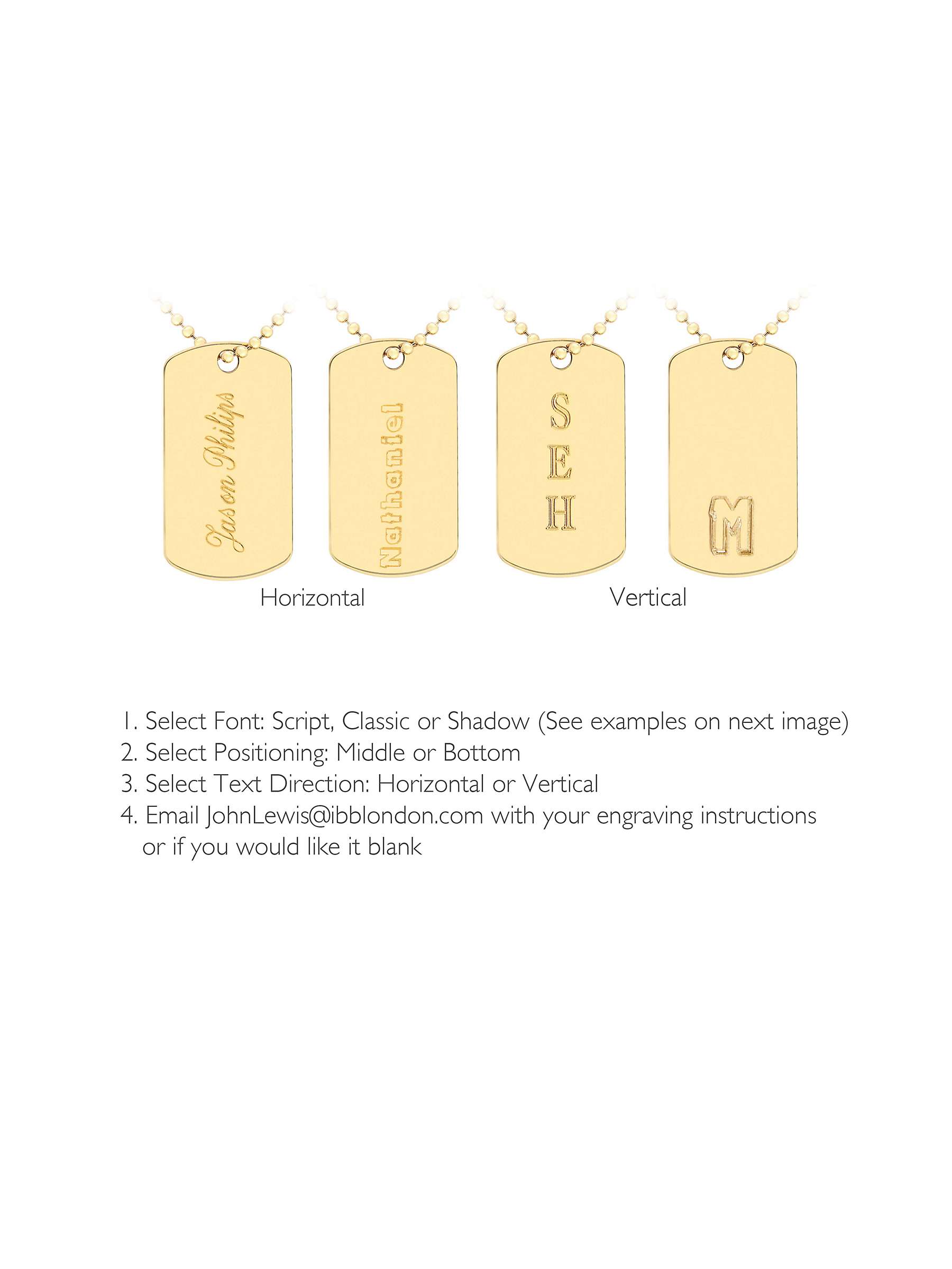 Buy IBB Personalised Dog Tag Pendant Chain Necklace, Gold Online at johnlewis.com