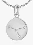 IBB Personalised Cancer Star Sign Disc Pendant Necklace, Silver