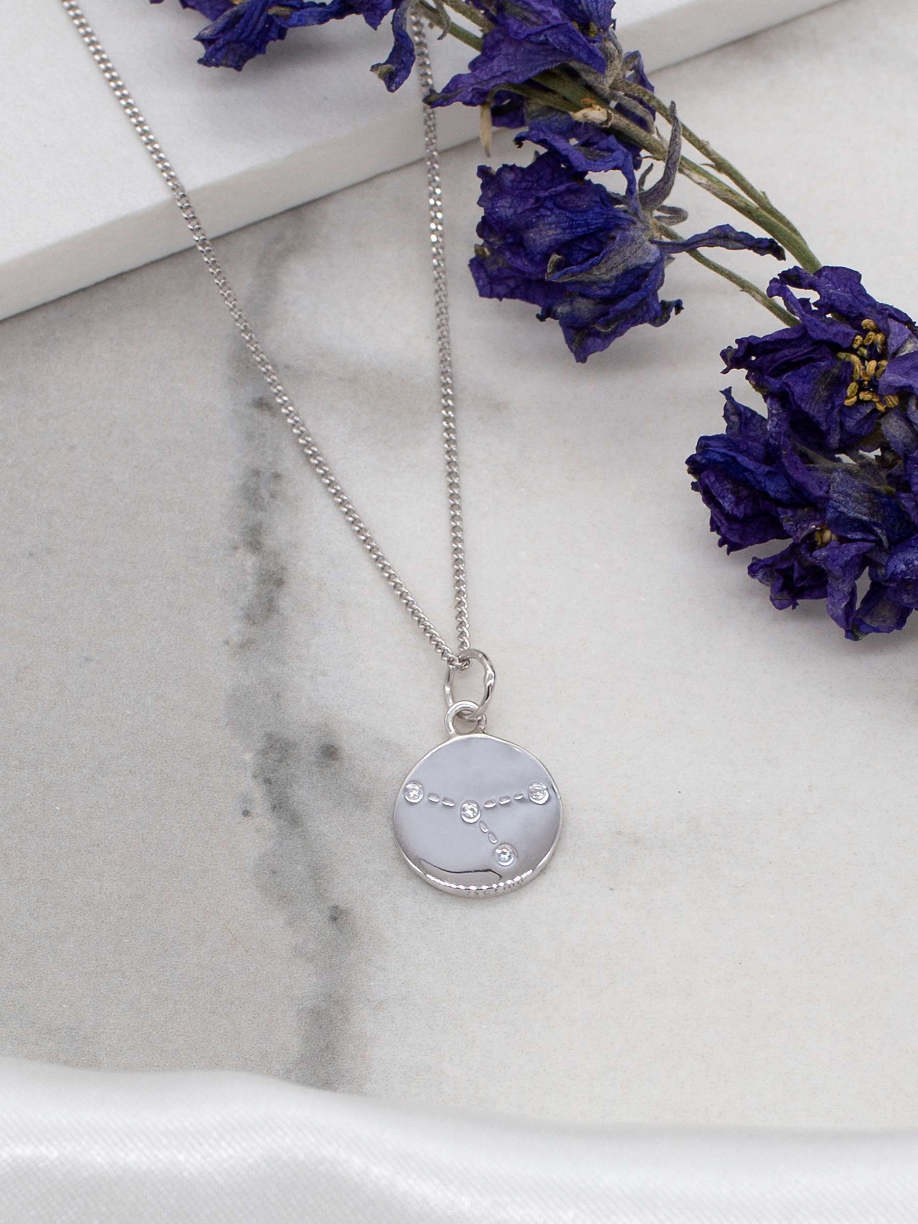 Buy IBB Personalised Cancer Star Sign Disc Pendant Necklace, Silver Online at johnlewis.com