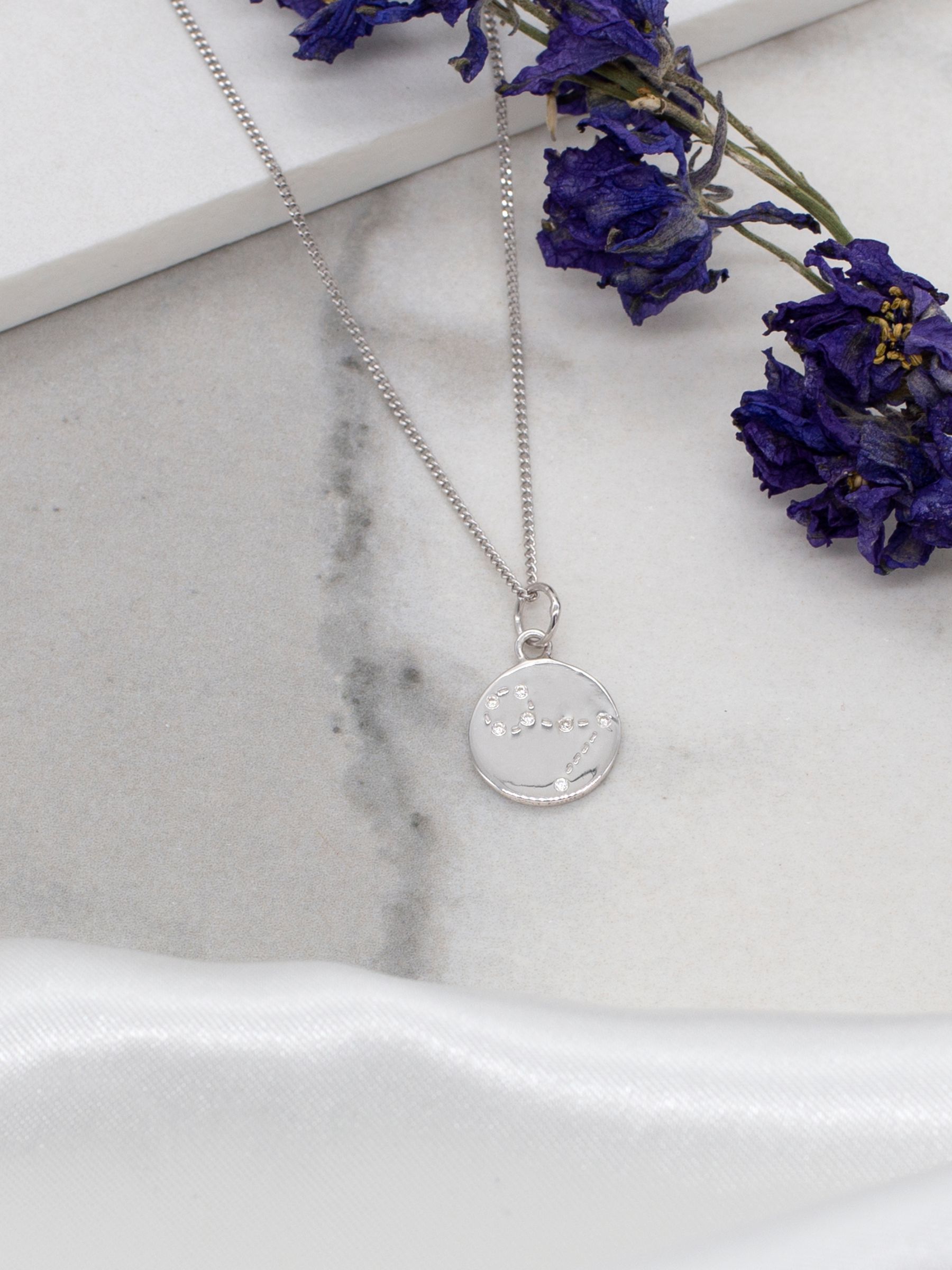 Buy IBB Personalised Pisces Star Sign Disc Pendant Necklace, Silver Online at johnlewis.com
