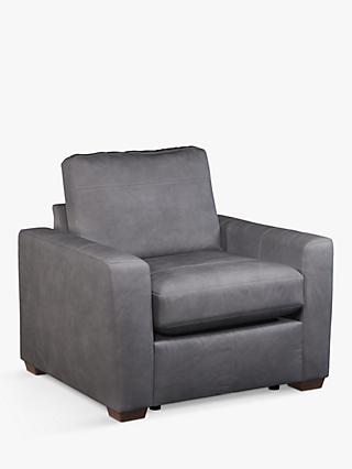 Oliver Range, John Lewis Oliver Leather Armchair, Dark Leg, Soft Touch Grey