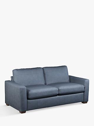 Oliver Range, John Lewis Oliver Large 3 Seater Leather Sofa, Dark Leg, Soft Touch Blue