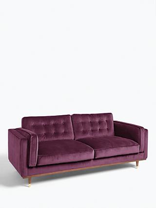 Lyon Range, John Lewis + Swoon Lyon Large 3 Seater Sofa, Damson Purple Velvet