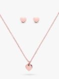 Ted Baker Heart Pendant Necklace and Stud Earrings Jewellery Gift Set, Rose Gold