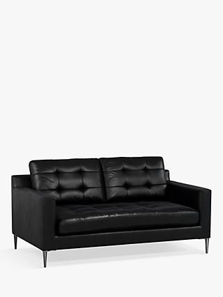 Draper Range, John Lewis Draper Medium 2 Seater Leather Sofa, Metal Leg, Piccadilly Black
