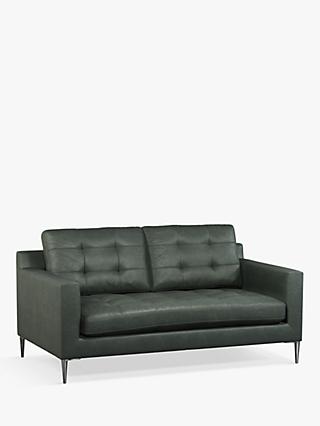 Draper Range, John Lewis Draper Medium 2 Seater Leather Sofa, Metal Leg, Sellvagio Green