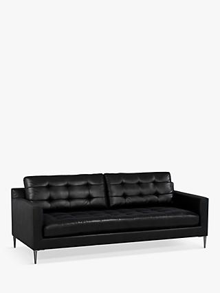 Draper Range, John Lewis Draper Large 3 Seater Leather Sofa, Metal Leg, Piccadilly Black