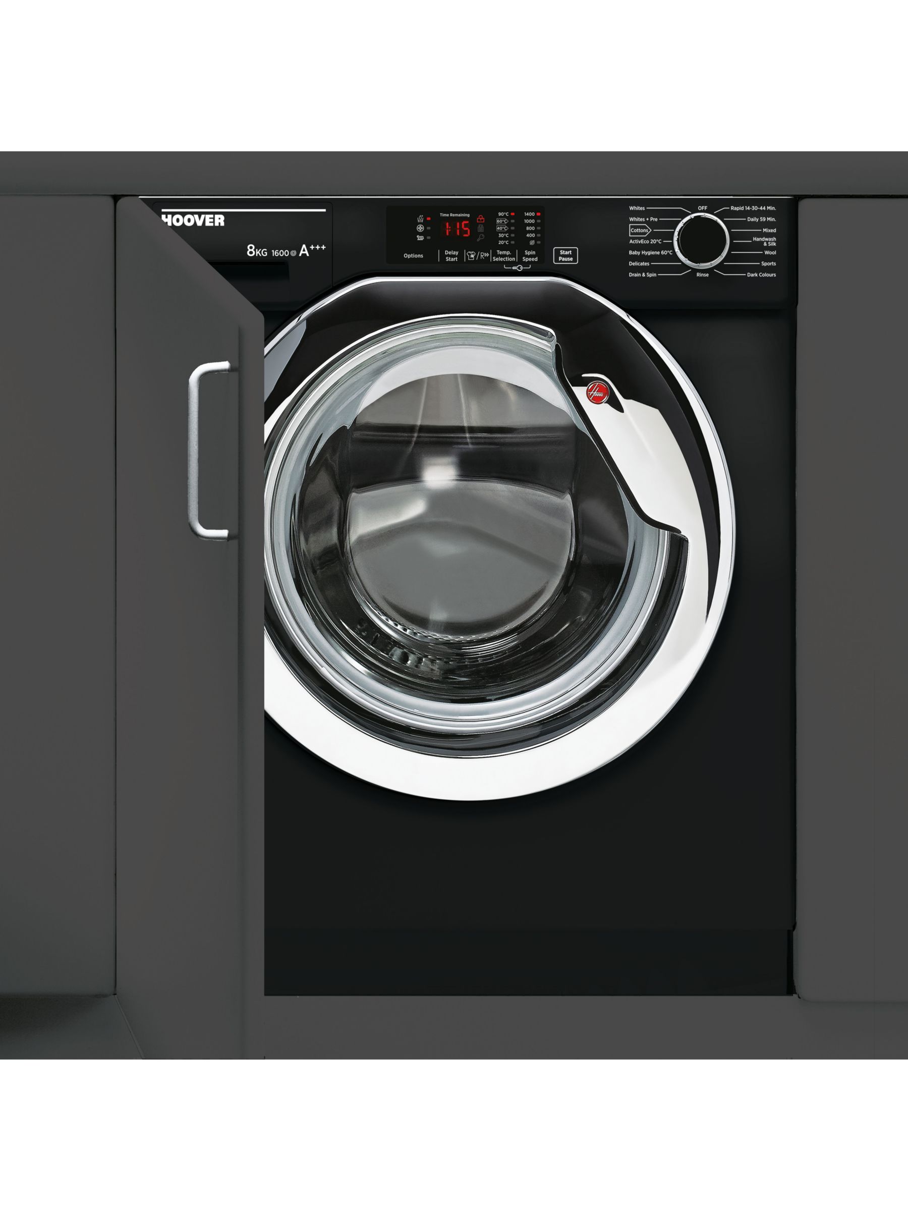 Hoover HBWM 816DCB/1-80 Integrated Washing Machine, 8kg Load, A+++ Energy Rating, 1400rpm, Black