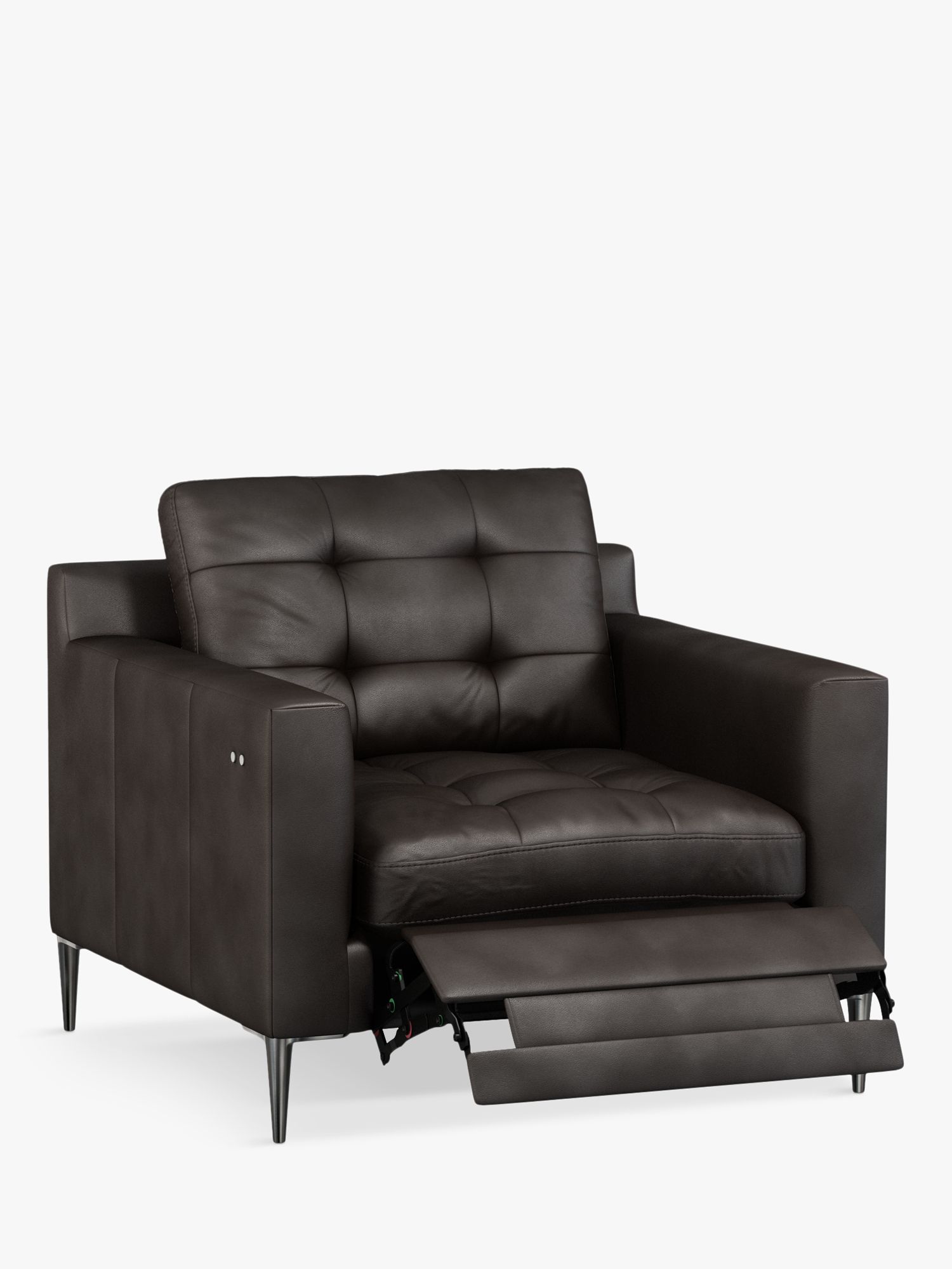 Draper Range, John Lewis Draper Motion Leather Armchair with Footrest Mechanism, Metal Leg, Contempo Dark Chocolate