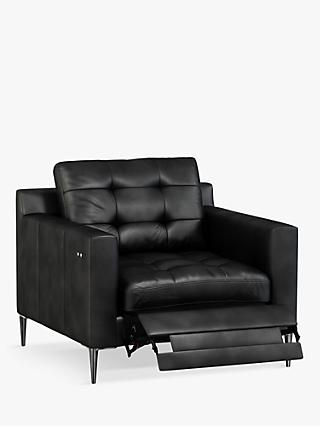 Draper Range, John Lewis Draper Motion Leather Armchair with Footrest Mechanism, Metal Leg, Contempo Black