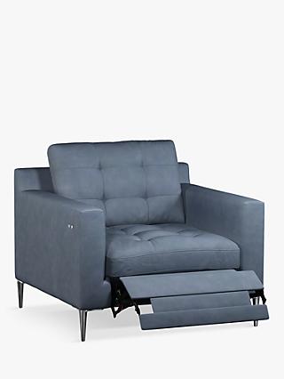 Draper Range, John Lewis Draper Motion Leather Armchair with Footrest Mechanism, Metal Leg, Soft Touch Blue