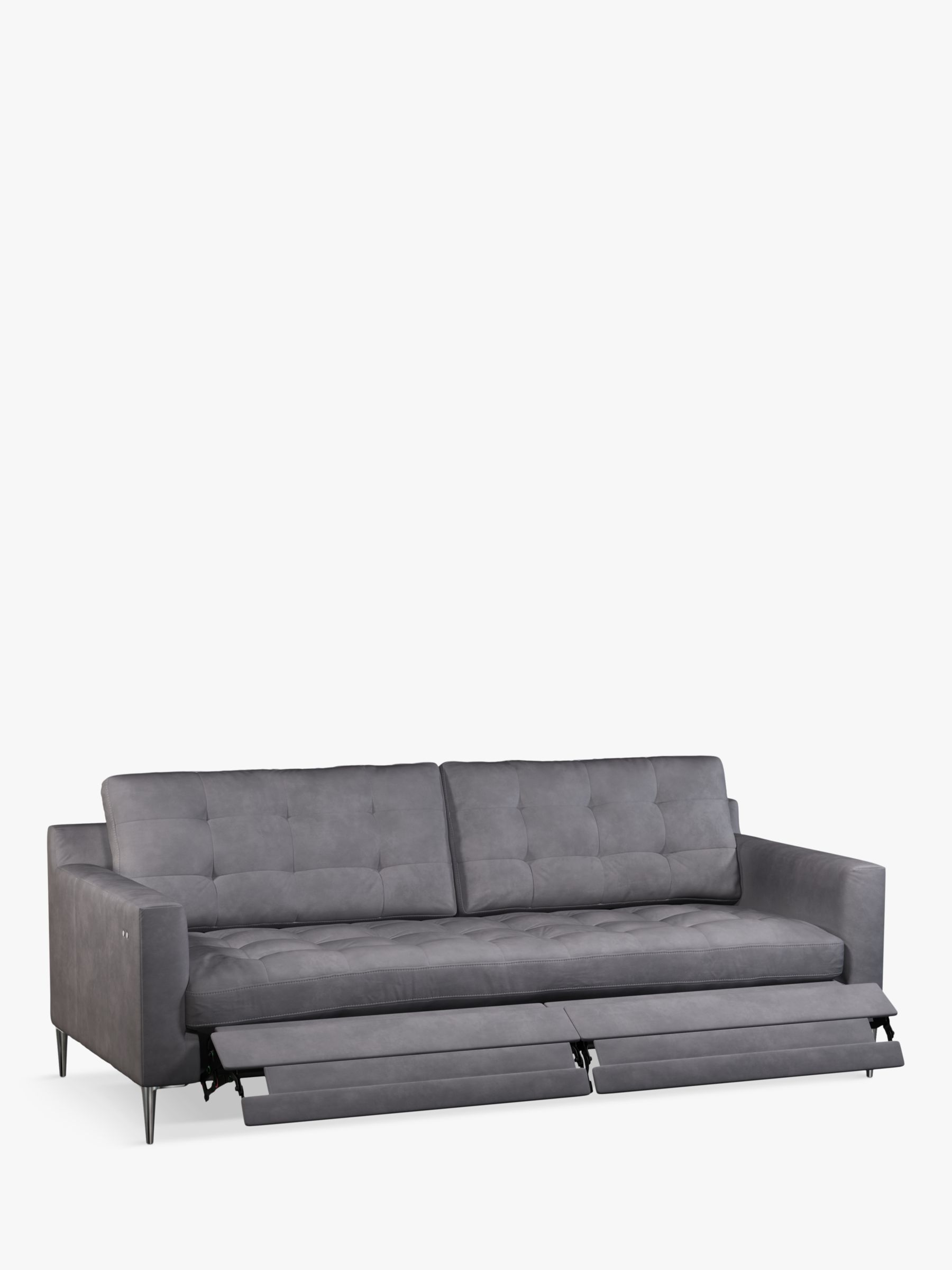 Draper Range, John Lewis Draper Motion Large 3 Seater Leather Sofa with Footrest Mechanism, Metal Leg, Soft Touch Grey