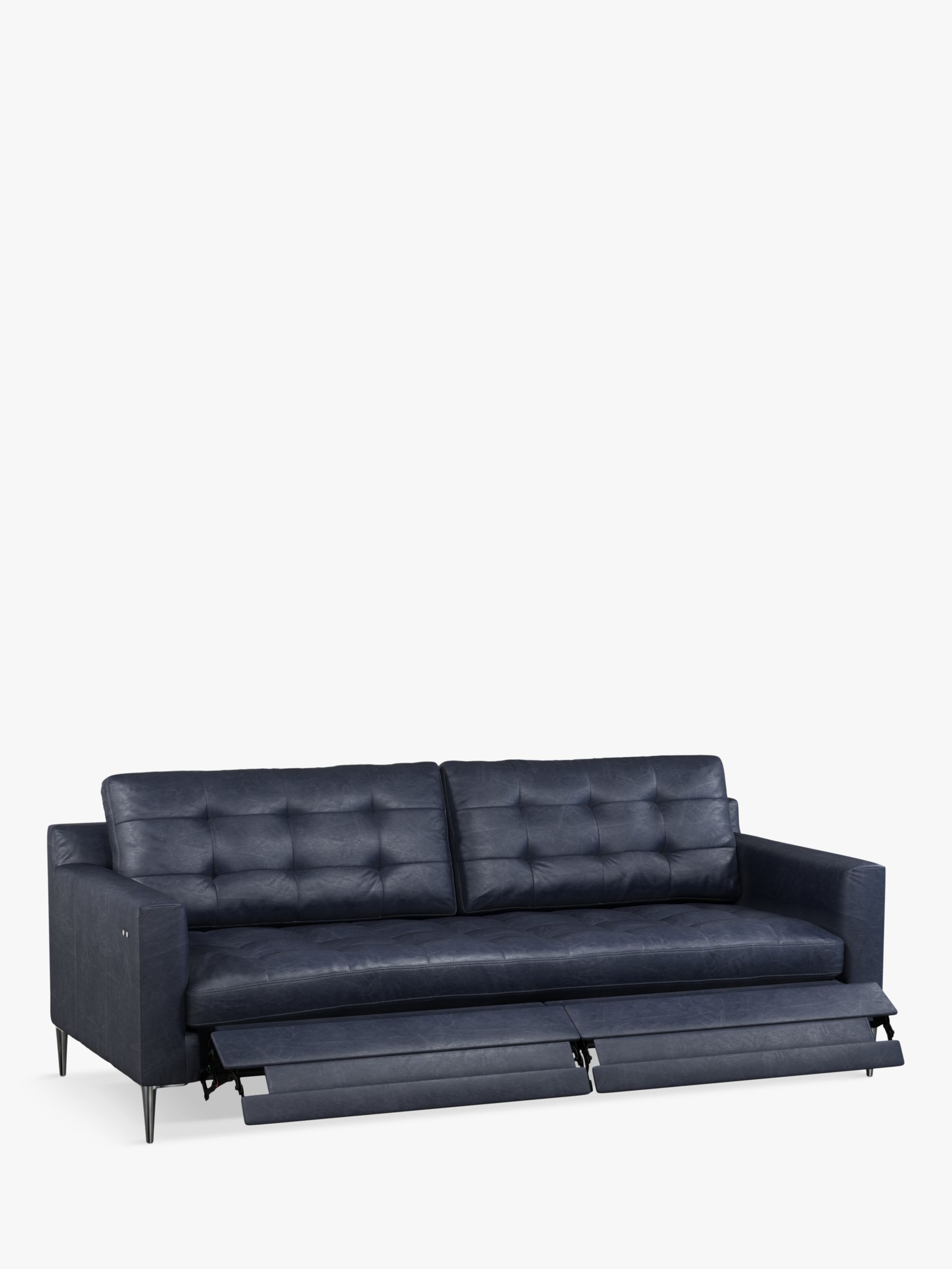 Draper Range, John Lewis Draper Motion Large 3 Seater Leather Sofa with Footrest Mechanism, Metal Leg, Sellvagio Blue