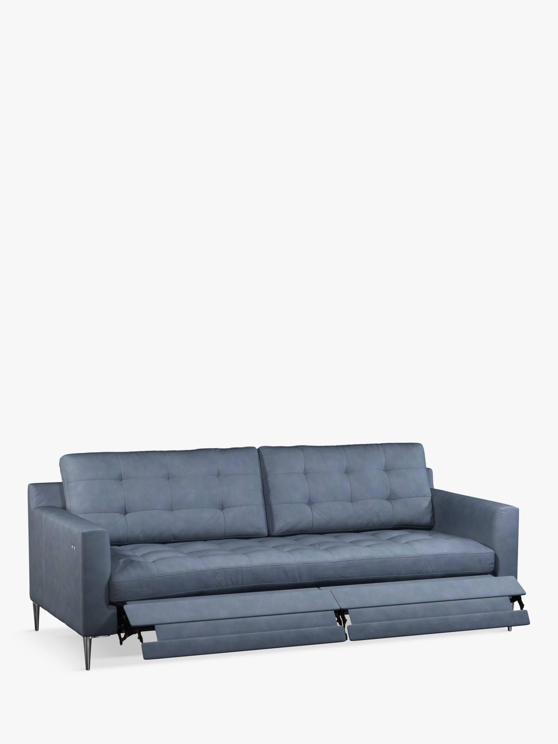 Draper Range, John Lewis Draper Motion Large 3 Seater Leather Sofa with Footrest Mechanism, Metal Leg, Soft Touch Blue