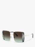 Miu Miu MU 56VS Women's Square Sunglasses, Silver/Grey Gradient
