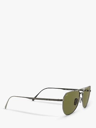 Persol PO5003ST Unisex Oval Sunglasses, Silver/Green 