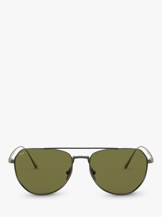 Persol PO5003ST Unisex Oval Sunglasses, Silver/Green 