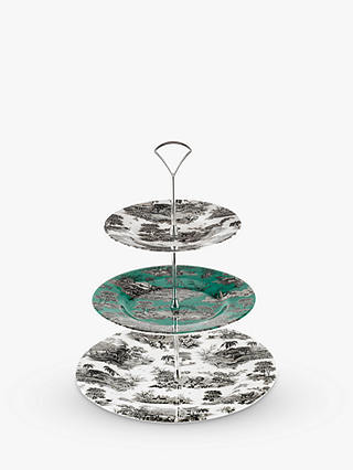 Spode Zoological Gardens 3-Tier Cake Stand, Monochrome/Turquoise