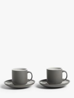 John Lewis Puritan Stoneware Espresso Cup & Saucer, Set of 2, 90ml, Dark Grey
