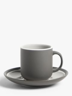 John Lewis Puritan Stoneware Espresso Cup & Saucer, Set of 2, 90ml, Dark Grey