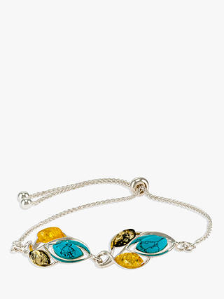 Be-Jewelled Amber and Turquoise Slider Chain Bracelet, Silver/Multi