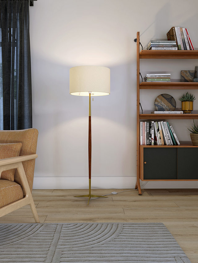 John Lewis Spindle Wooden Floor Lamp, Brown/Brass
