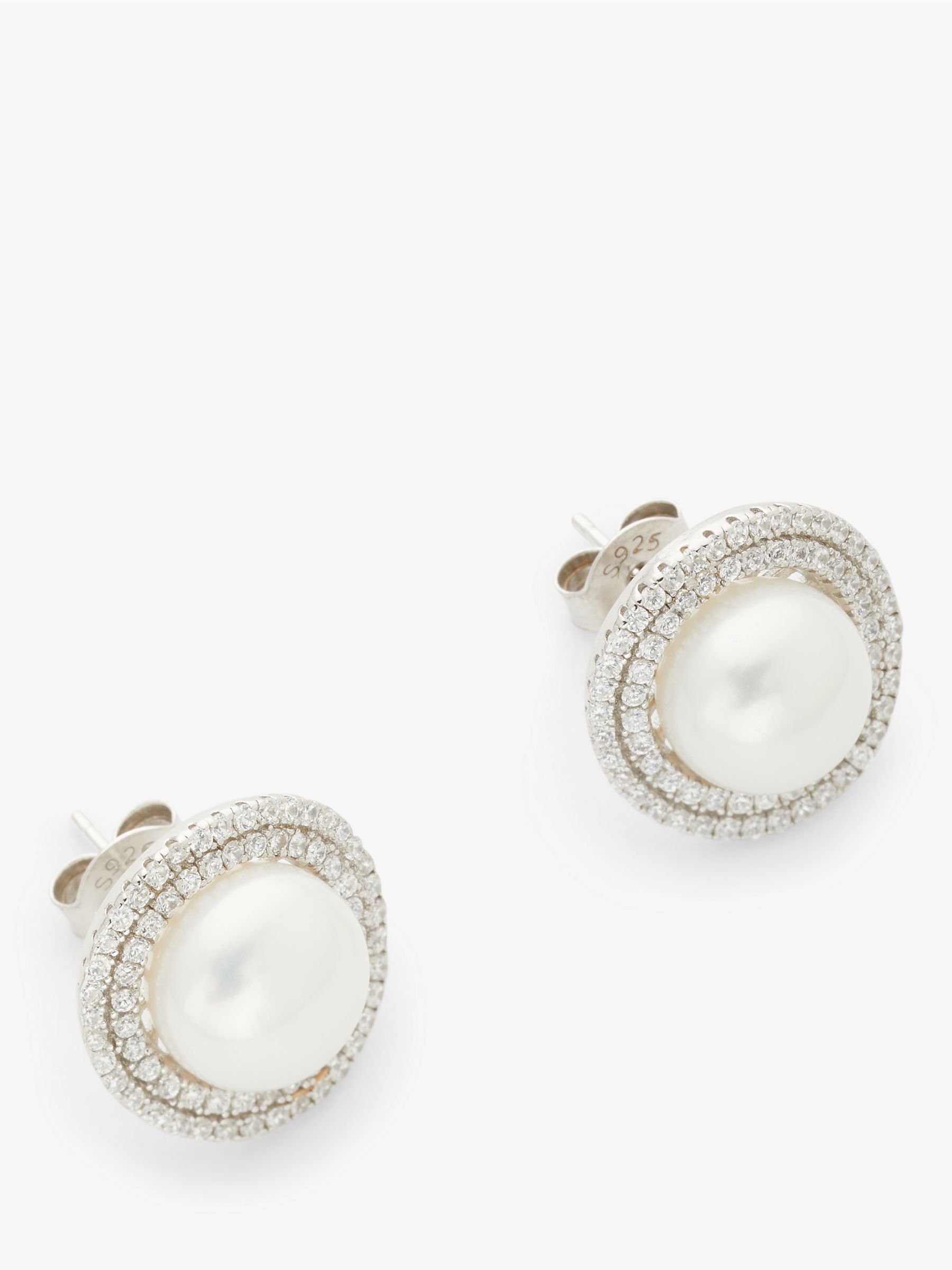 Buy Lido Double Pave Freshwater Pearl Round Stud Earrings, Silver/White Online at johnlewis.com