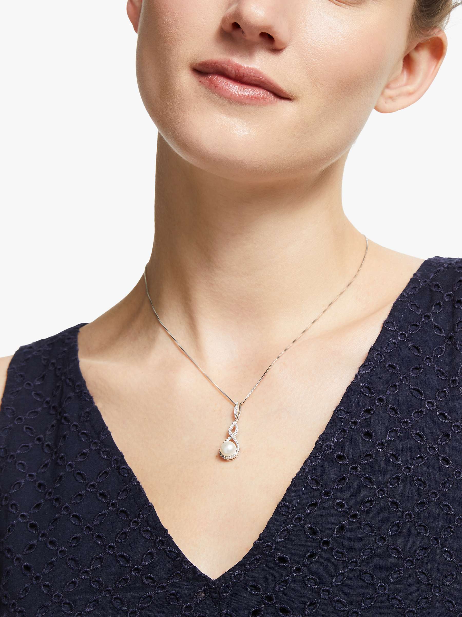 Buy Lido Pearls Cubic Zirconia and Freshwater Pearl Infinity Pendant Necklace, Silver/White Online at johnlewis.com