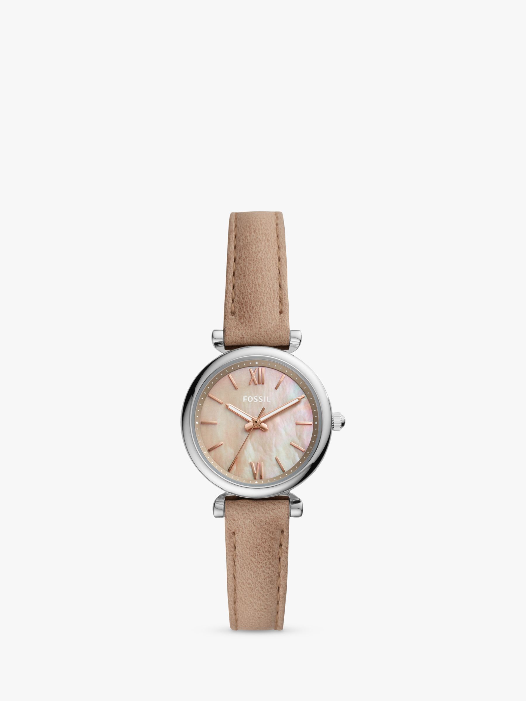 Fossil ES4530 Women's Carlie Leather Strap Watch, Beige/Pink