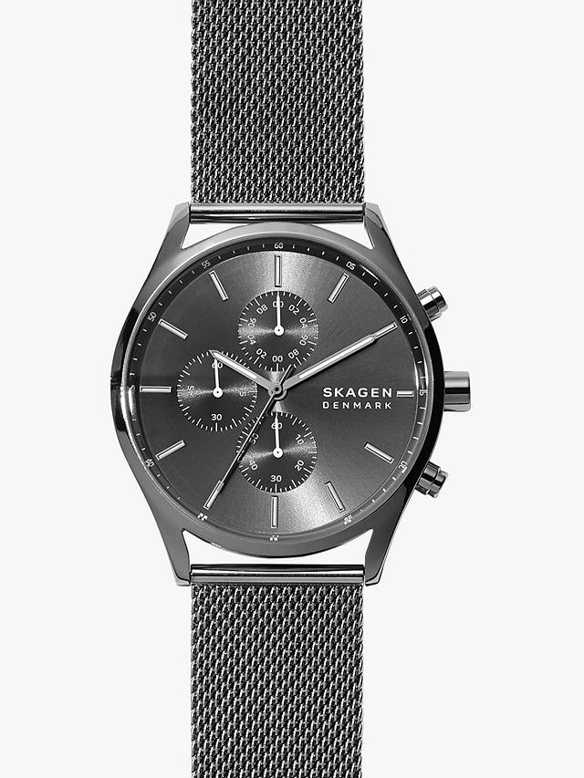 johnlewis.com | Skagen Men's Holst Chronograph Mesh Strap Watch, Black/Gunmetal SKW6608