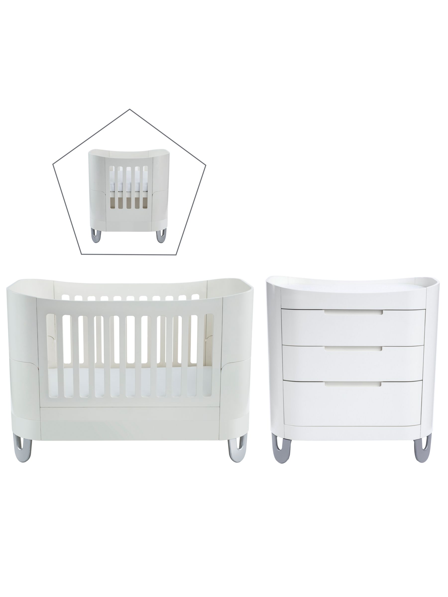 Gaia Baby Serena Complete Sleep+ Mini Cot & Cotbed and Changing Unit & Dresser, White