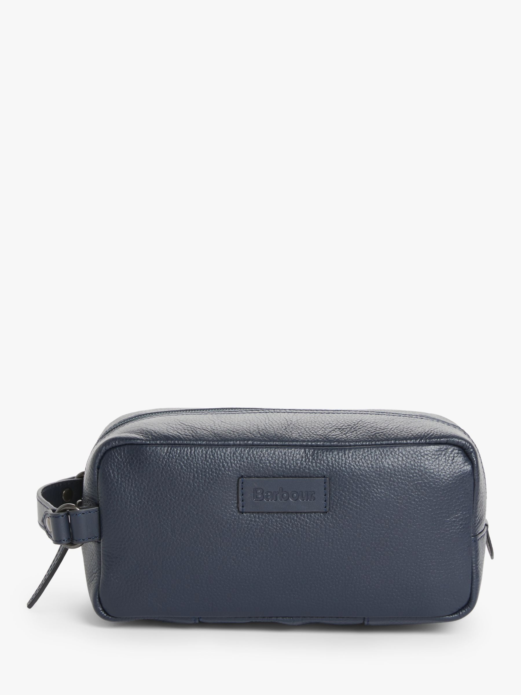 Barbour Compact Leather Wash Bag, Navy at John Lewis & Partners