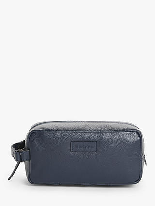 Barbour Compact Leather Wash Bag, Navy