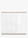 John Lewis Elstra 250cm Wardrobe with Glass Hinged Doors, White Glass/Bianco Oak