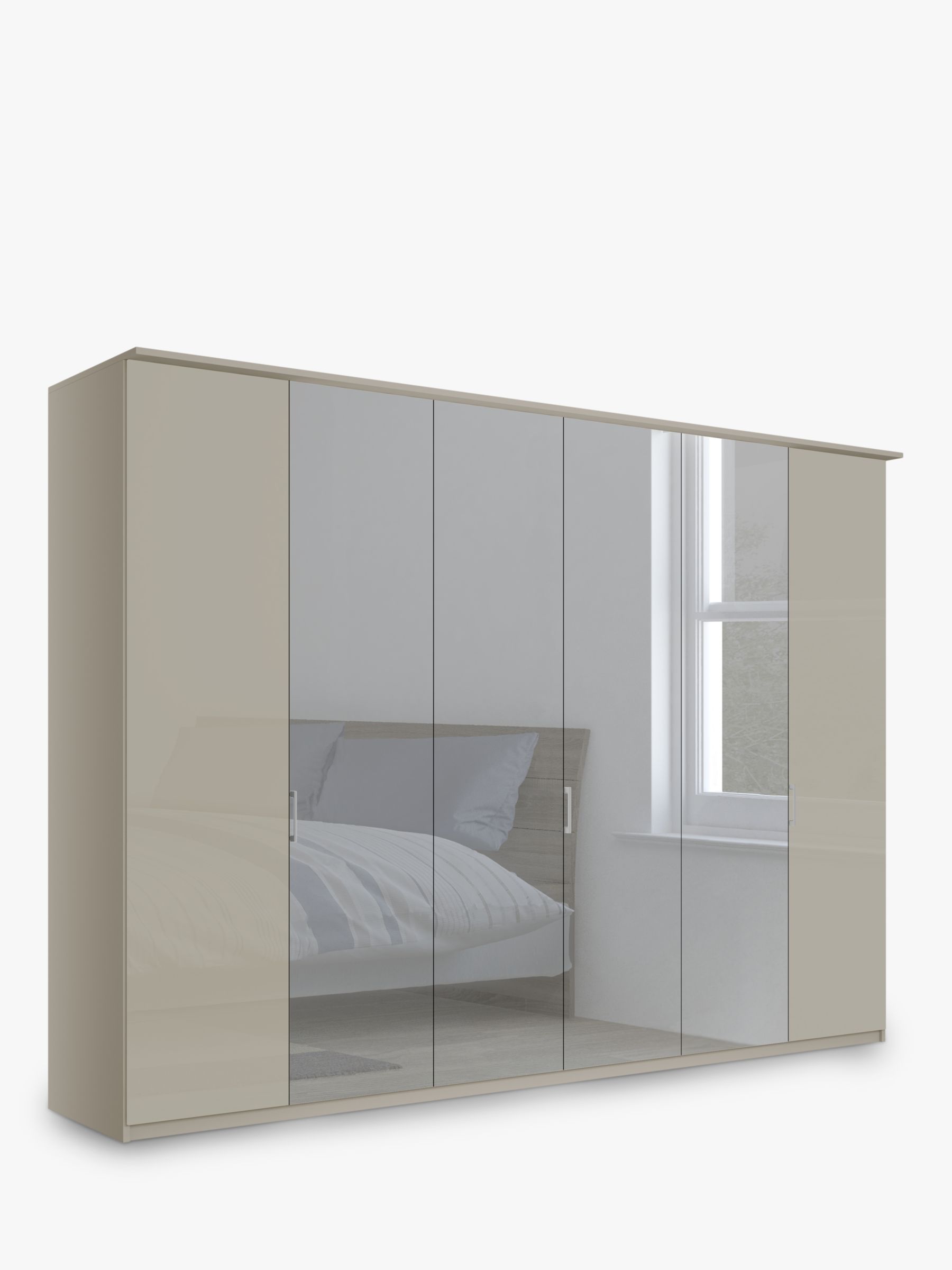 Photo of John lewis elstra 300cm wardrobe with glass and mirrored hinged doors