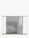 John Lewis Elstra 300cm Wardrobe with Glass and Mirrored Hinged Doors, White Glass/Bianco Oak